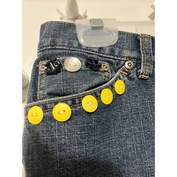 Women's Jones New York Denim Bell Bottom Jeans Sz 6 Custom Patchwork Characters - Picture 4 of 16